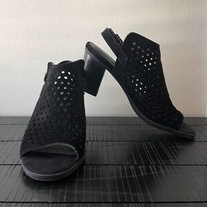 Black Perforated Heeled Sandals Size 8